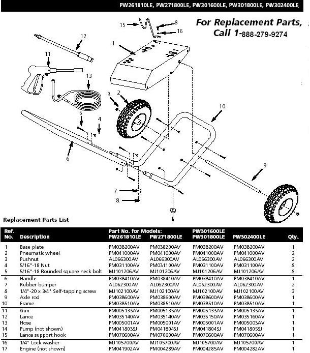 Campbell Hausfeld PW271800LE pressure washer replacment parts